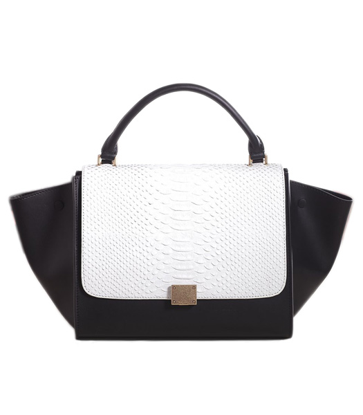 Celine White Snake Veins with Black Original Leather Stamped Trapeze Bag