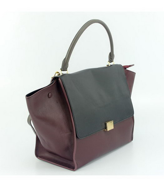 Celine Wine Red Leather with Dark Grey&Black Square Bag Lambskin Leather Lining -1