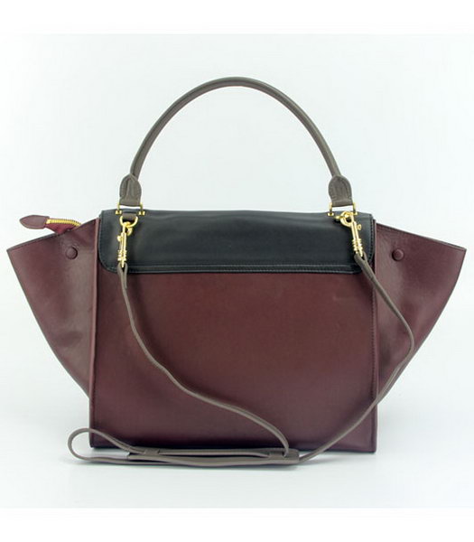 Celine Wine Red Leather with Dark Grey&Black Square Bag Lambskin Leather Lining -2