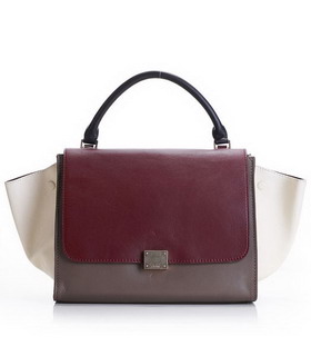 Celine Wine RedKhaki Imported Leather Stamped Trapeze Bag