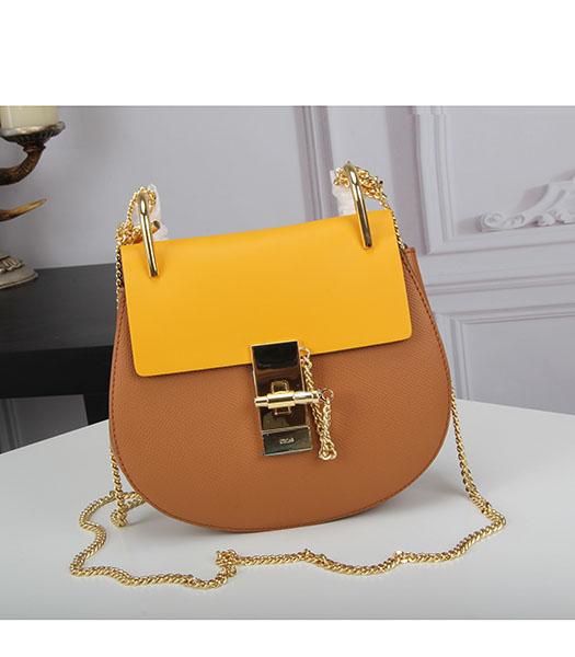 Chloe 19cm Yellow&Coffee Leather Golden Chain Mini Shoulder Bag