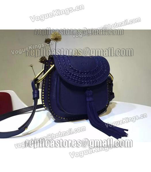 Chloe 23cm Fringed Dark Blue Leather Rivets Decorative Shoulder Bag-2