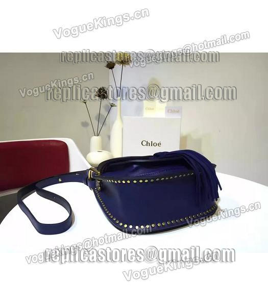 Chloe 23cm Fringed Dark Blue Leather Rivets Decorative Shoulder Bag-5