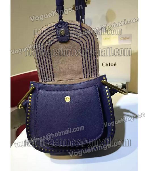 Chloe 23cm Fringed Dark Blue Leather Rivets Decorative Shoulder Bag-6