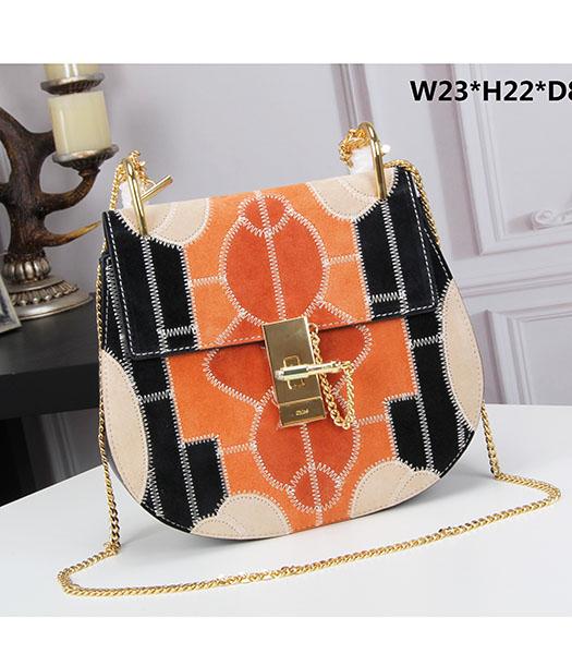 Chloe 23cm Geometry Black&Orange Suede Leather Golden Chains Bag