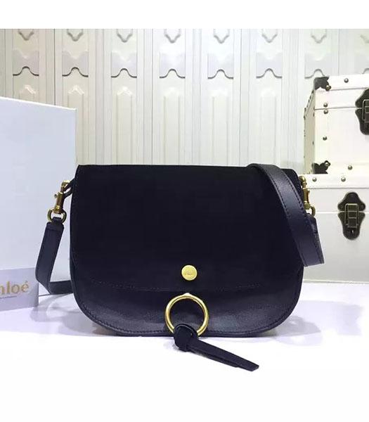 Chloe 24cm Black Leather Roundel Decorative Shoulder Bag