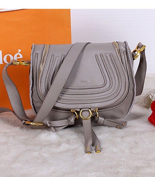 Chloe Classic Shoulder Bag 28cm Light Grey Leather