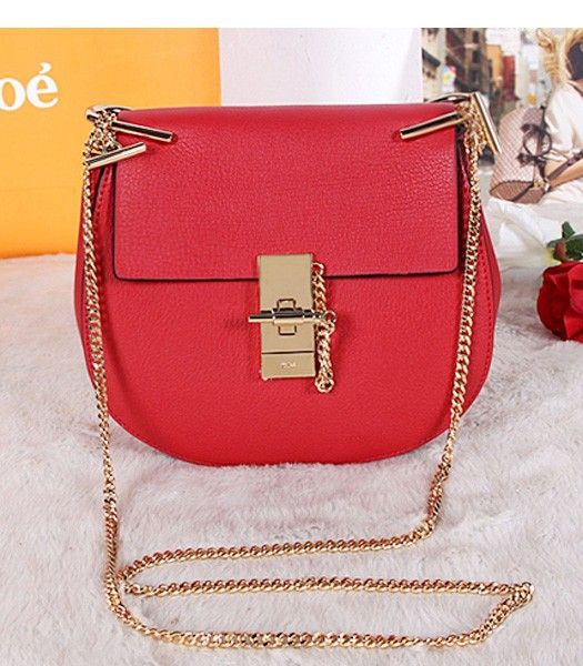 Chloe Drew Small Bags Red Leather Golden Chain