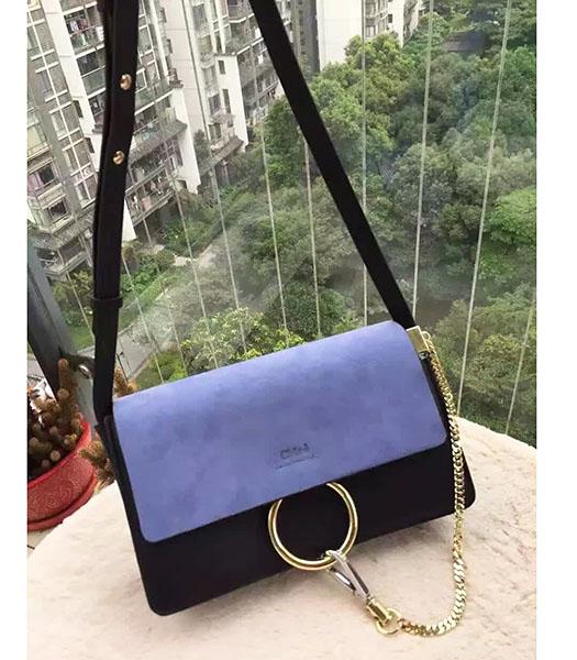 Chloe Faye Black&Blue Leather Shoulder Bag Golden Chain