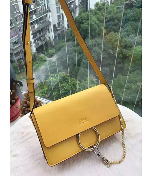 Chloe Faye Yellow Leather Shoulder Bag Golden Chain