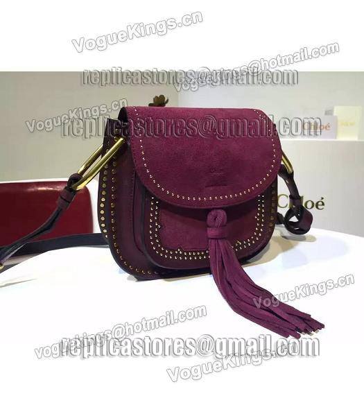 Chloe Fringed Purple Leather Golden Rivets Shoulder Bag-1