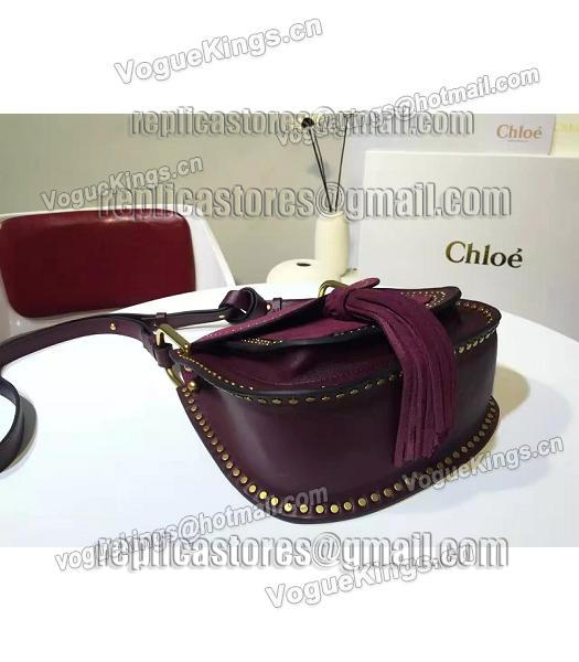 Chloe Fringed Purple Leather Golden Rivets Shoulder Bag-4