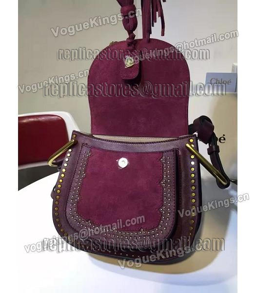 Chloe Fringed Purple Leather Golden Rivets Shoulder Bag-5