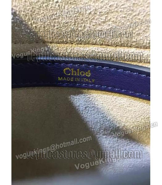 Chloe Fringed Sapphire Blue Leather Golden Rivets Shoulder Bag-7