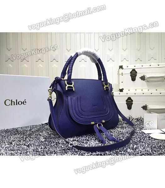 Chloe Marcie Classic Small Tote Bag In Blue Leather-2