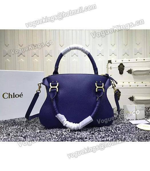 Chloe Marcie Classic Small Tote Bag In Blue Leather-3