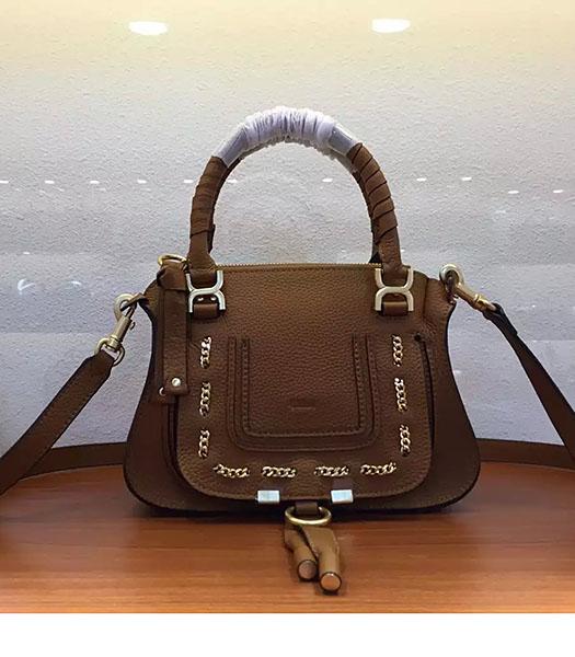 Chloe Marcie Khaki Leather Small Tote Bag Golden Hardware