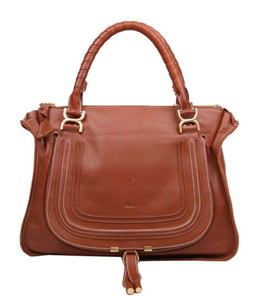 Chloe Marcie Leather Large Tote Bag In Light Coffee Leather