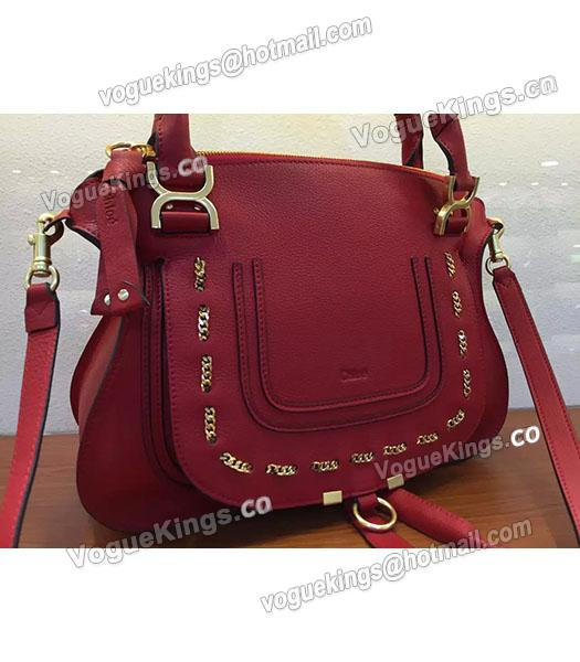 Chloe Marcie Red Leather Small Tote Bag Golden Hardware-2