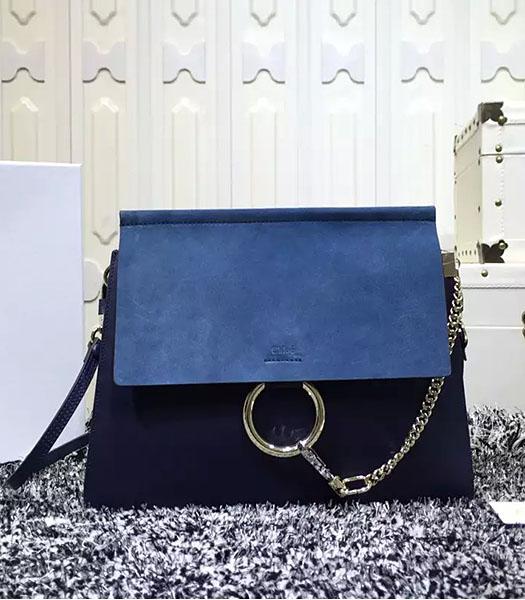 Chloe New Style Sapphire Blue Leather Shoulder Bag Golden Hardware