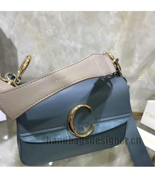 Chloe Original Calfskin Leather 24cm Shoulder Bag Blue-3