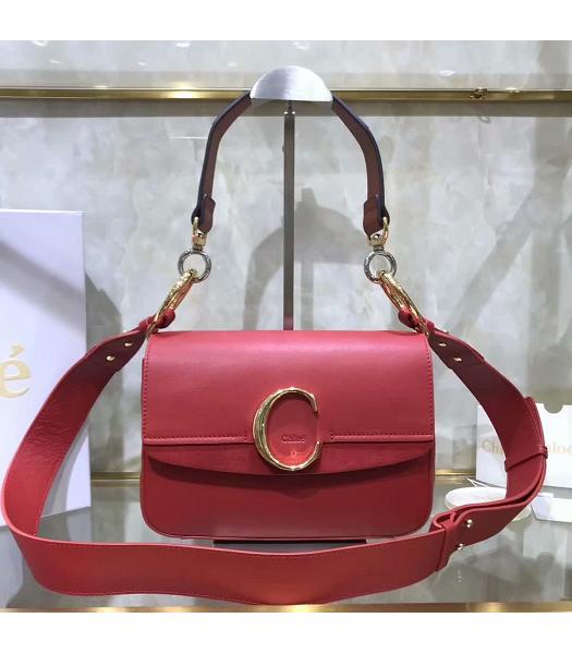 Chloe Original Calfskin Leather 24cm Shoulder Bag Red