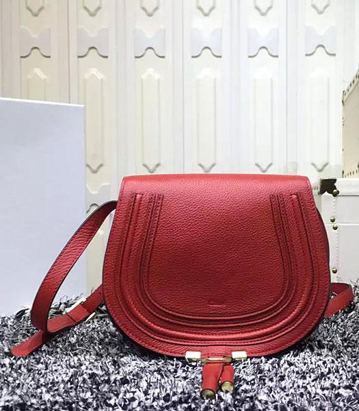 Chloe Red Calfskin Leather Litchi Veins Mini Shoulder Bag