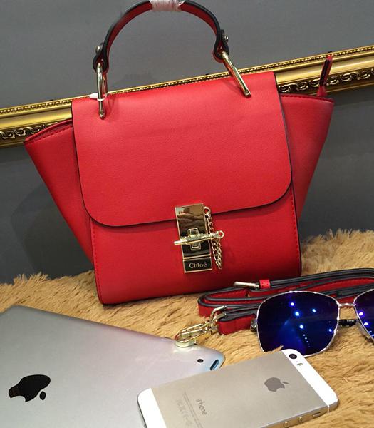 Chloe Red Leather Small Tote Bag Golden Hardware