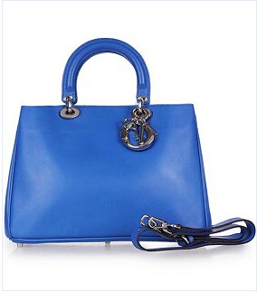 Christian Dior 33cm Diorissimo Bag Sapphire Blue Original Leather Silver Metal