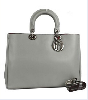 Christian Dior 40cm Diorissimo Bag Grey Leather Silver Metal