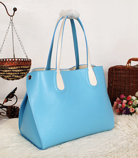 Christian Dior Addict Shopping Bag Two-Tone Calfskin Leather Sky Blue/White
