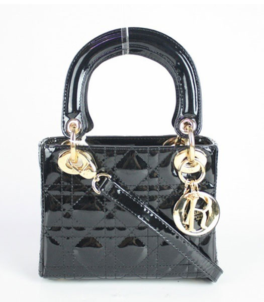 Christian Dior Black Gold Patent Leather Small Tote Bag 