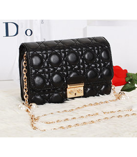 Christian Dior Black Original Lambskin Leather Mini Shoulder Bag With Golden Chain