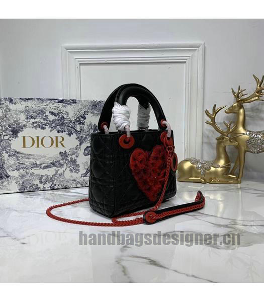 Christian Dior Black Original Leather 18cm Tote Bag Red Chains-2