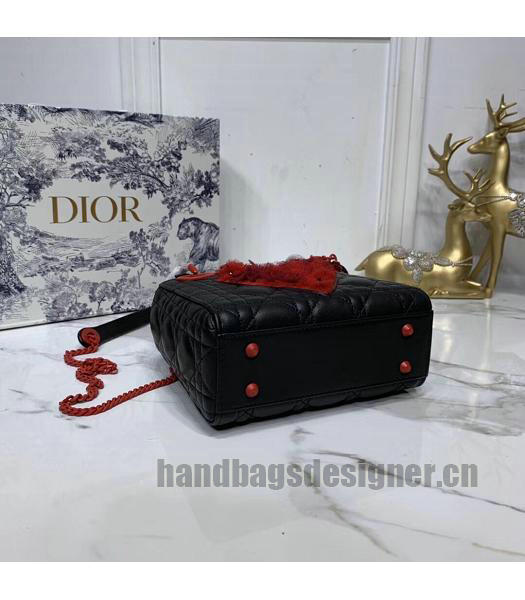 Christian Dior Black Original Leather 18cm Tote Bag Red Chains-4