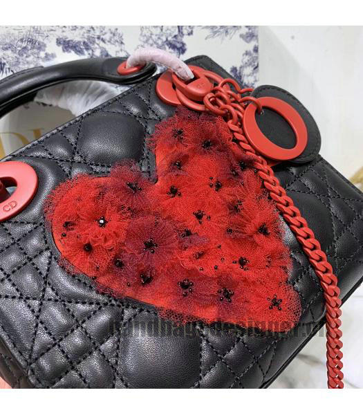 Christian Dior Black Original Leather 18cm Tote Bag Red Chains-6