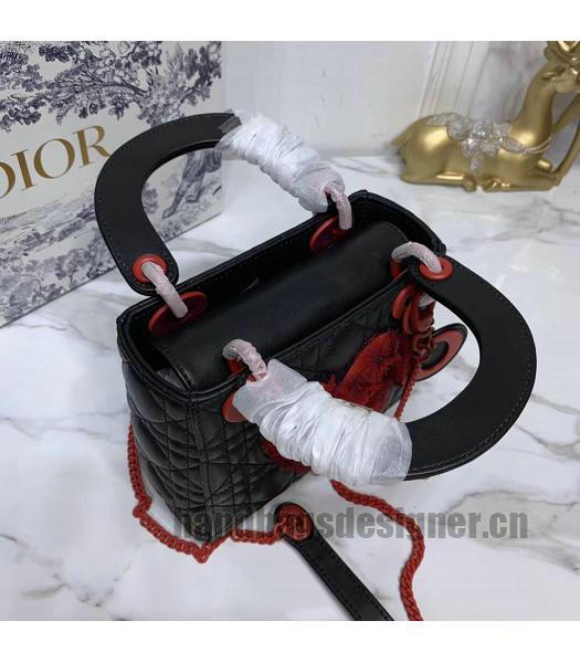Christian Dior Black Original Leather 18cm Tote Bag Red Chains-7