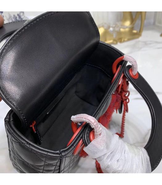 Christian Dior Black Original Leather 18cm Tote Bag Red Chains-8