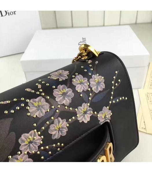 Christian Dior Black Original Leather Flower Printed Chains Bag-5