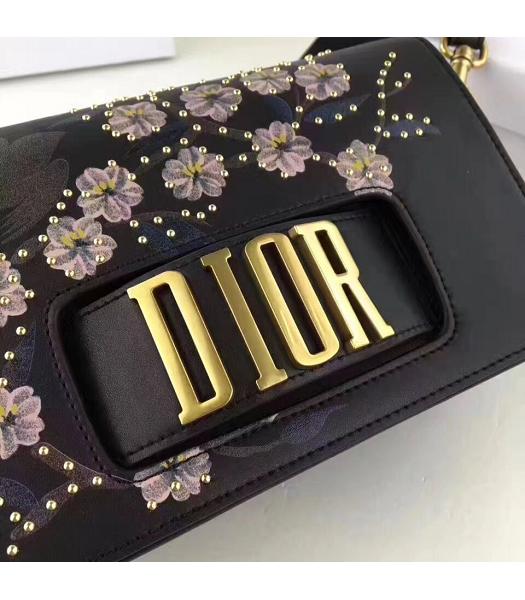 Christian Dior Black Original Leather Flower Printed Shoulder Bag-3