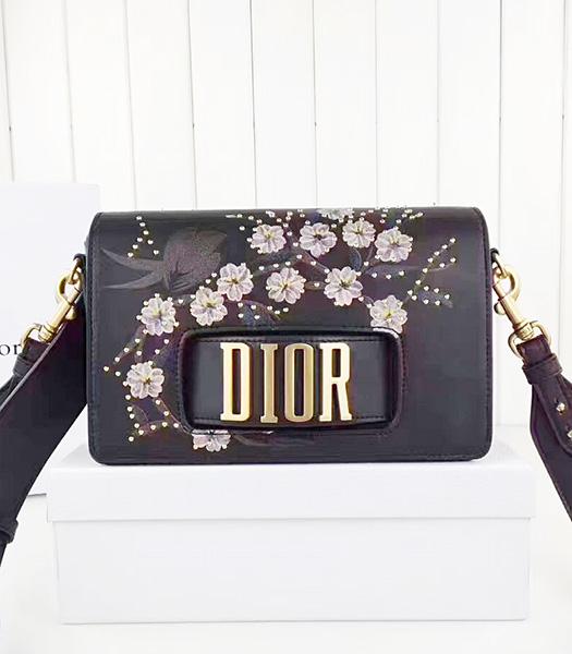 Christian Dior Black Original Leather Flower Printed Shoulder Bag