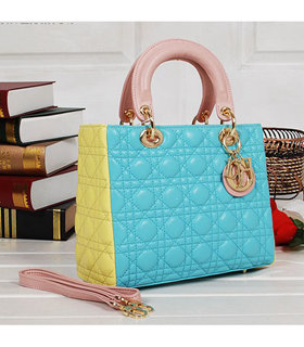 Christian Dior Blue/Yellow/Pink Leather Lady Tote Bag
