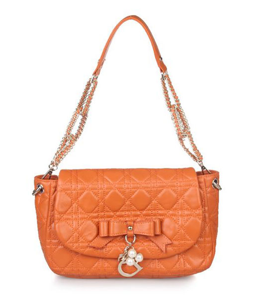 Christian Dior Chains Shoulder Bag in Orange Lambskin