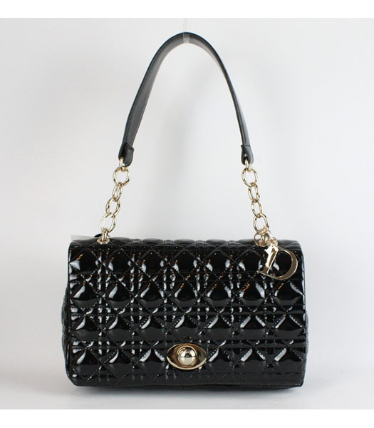 Christian Dior Claret Vernis Patent Leather Gold Chains Handbags Black