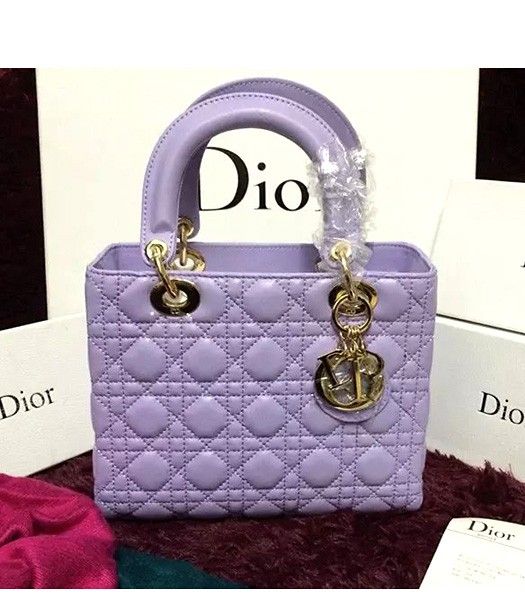 Christian Dior Lambskin Leather 24cm Tote Bag Light Purple
