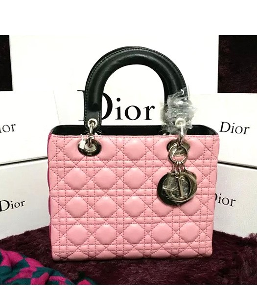 Christian Dior Lambskin Leather 24cm Tote Bag Pink/Peach Red/Black
