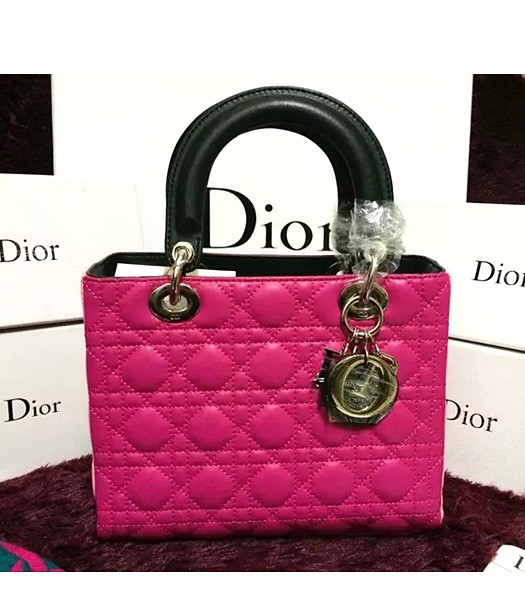 Christian Dior Lambskin Leather 24cm Tote Bag Pink/Rose Red/Black