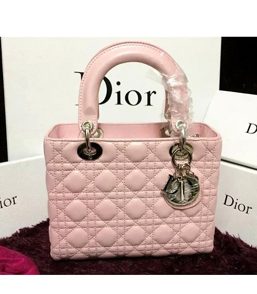 Christian Dior Lambskin Leather 24cm Tote Bag Pink Silver Metal