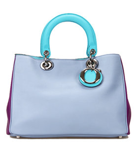 Christian Dior Light BlueBlueEggplant Purple Leathe Diorissimo Tote Bag