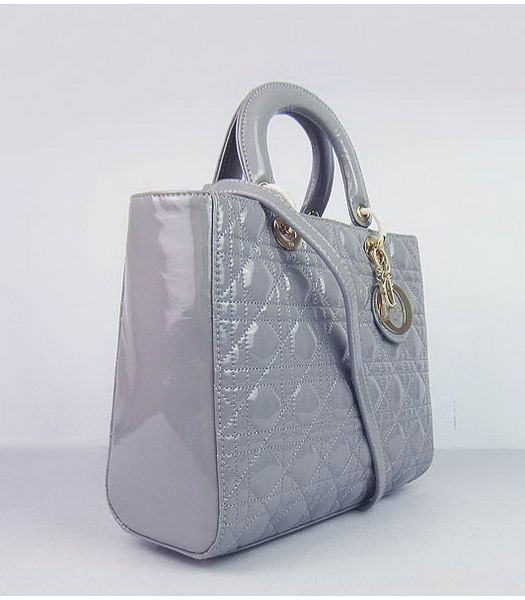 Christian Dior Middle Messenger Tote Bag Lambskin Patent Leather Grey-1